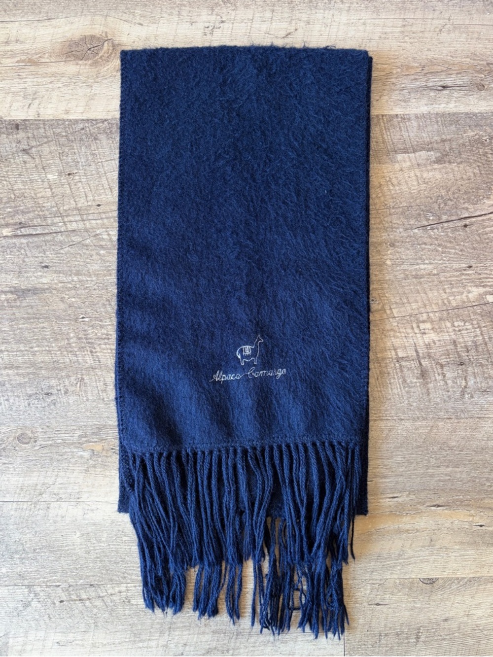 Alpaca Camargo Navy Fringe Scarf Winter Layering Fall Outdoor